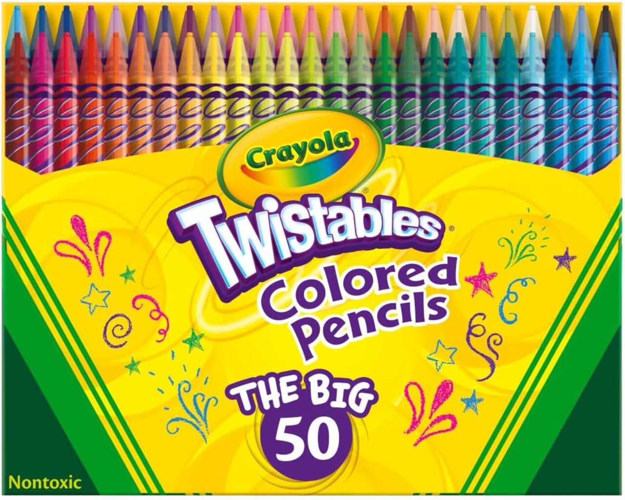 Twistables Colored Pencil Set (50 pieces), Children's Art Supplies for Back-to-School, Non-Sharpen Colored Pencils for Kids, 4+